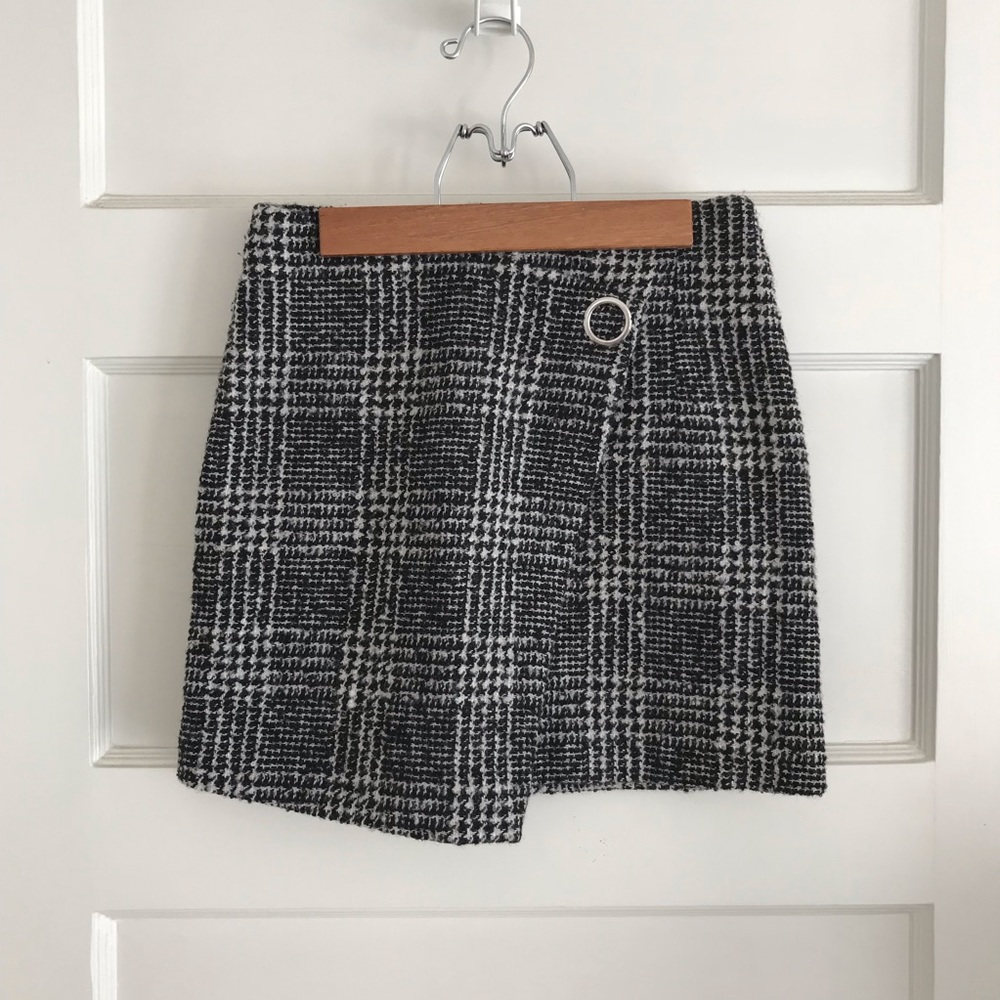 Houndstooth Faux Wrap Mini Skirt